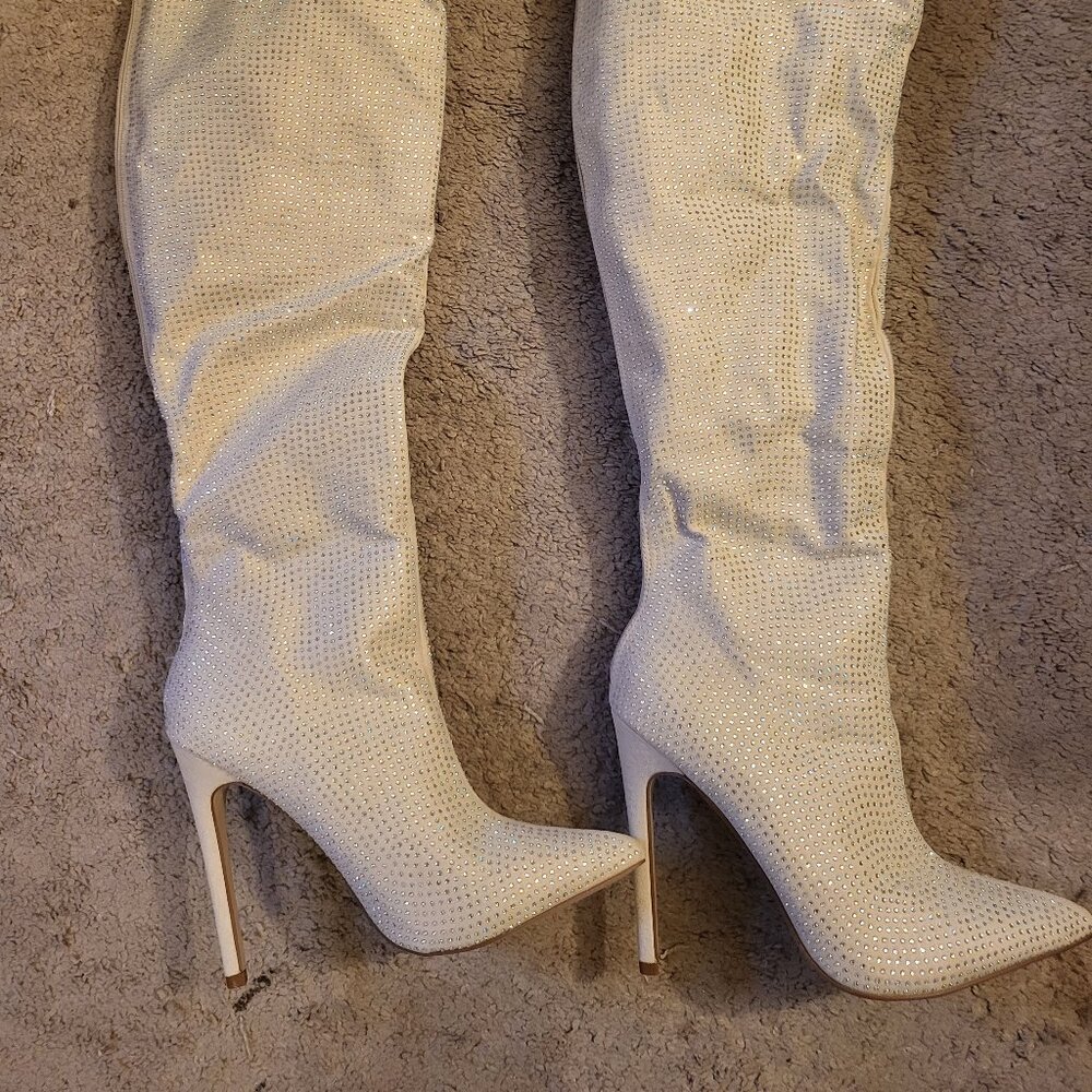 Rhinestone Stiletto Thigh High Boots